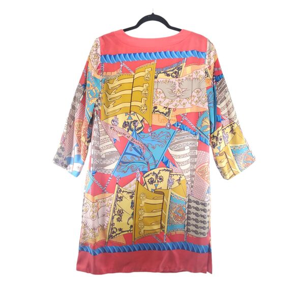 sz 8 J. McLaughlin Silk Tunic Shift Dress 3/4 Sleeve Knee Length Kaftan Resort - Picture 2 of 12